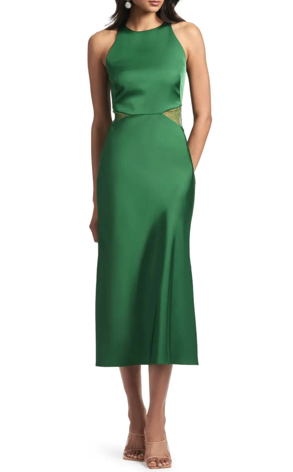 Sachin & Babi Drew Lace Cutout Satin Crepe Dress in Emerald Green Size 2 $465