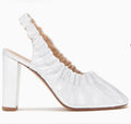 New in Box Ulla Johnson Lucia Leather Ruched High Heel in Silver 37 US 7 $670