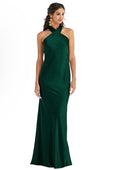 Lovely LB025 twist halter lux charmeuse maxi Dress Evergreen Sz XL $235