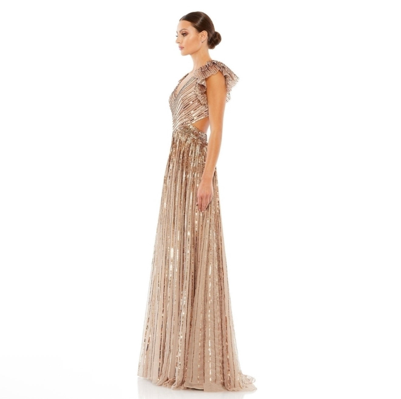 Mac Duggal 5568 Copper Sequin Cutout Lace Up Back Gown Size 2 $598