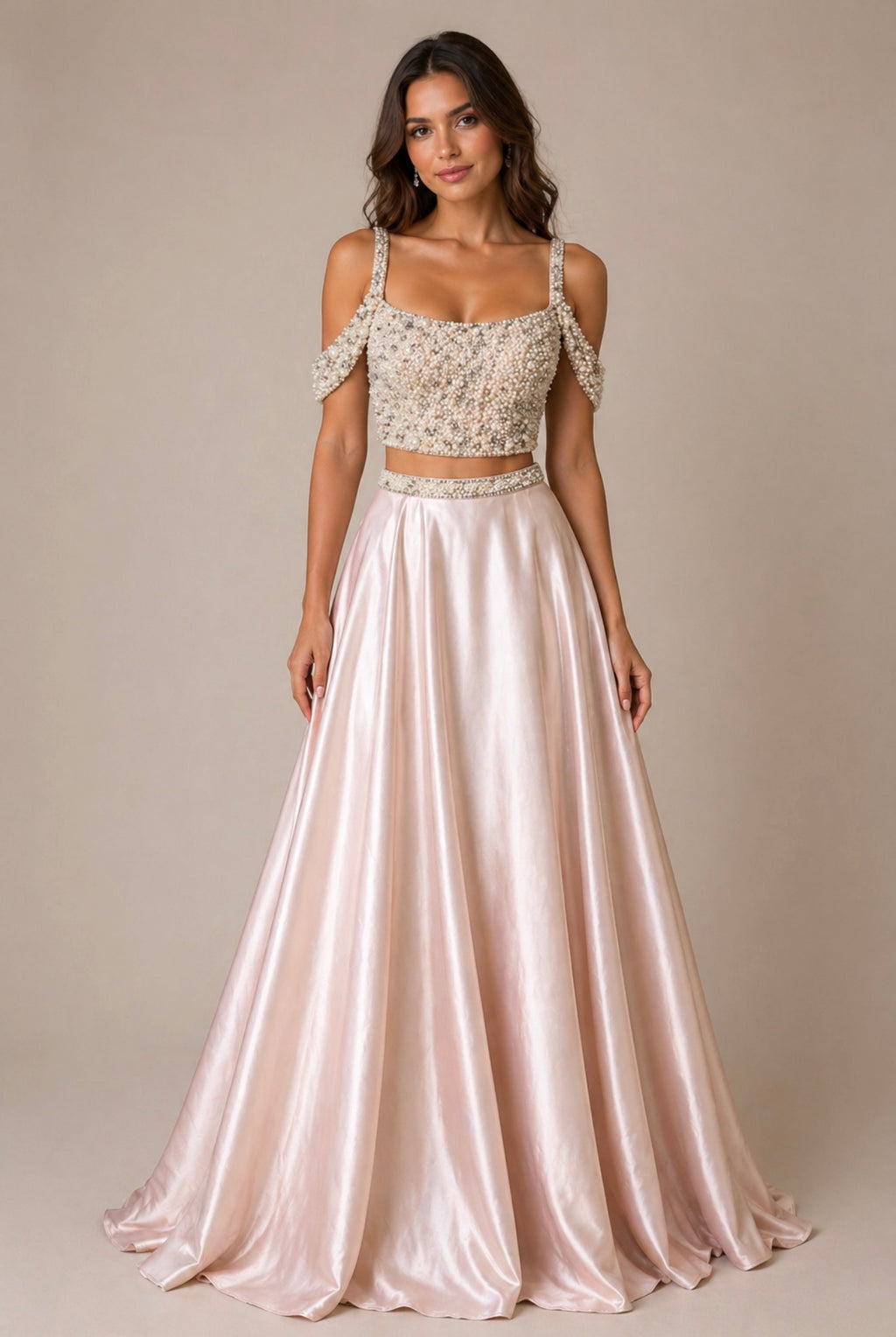 Sherri Hill 01732 Light Pink Pearl Beaded Two Piece Prom Gown Size 0 $598