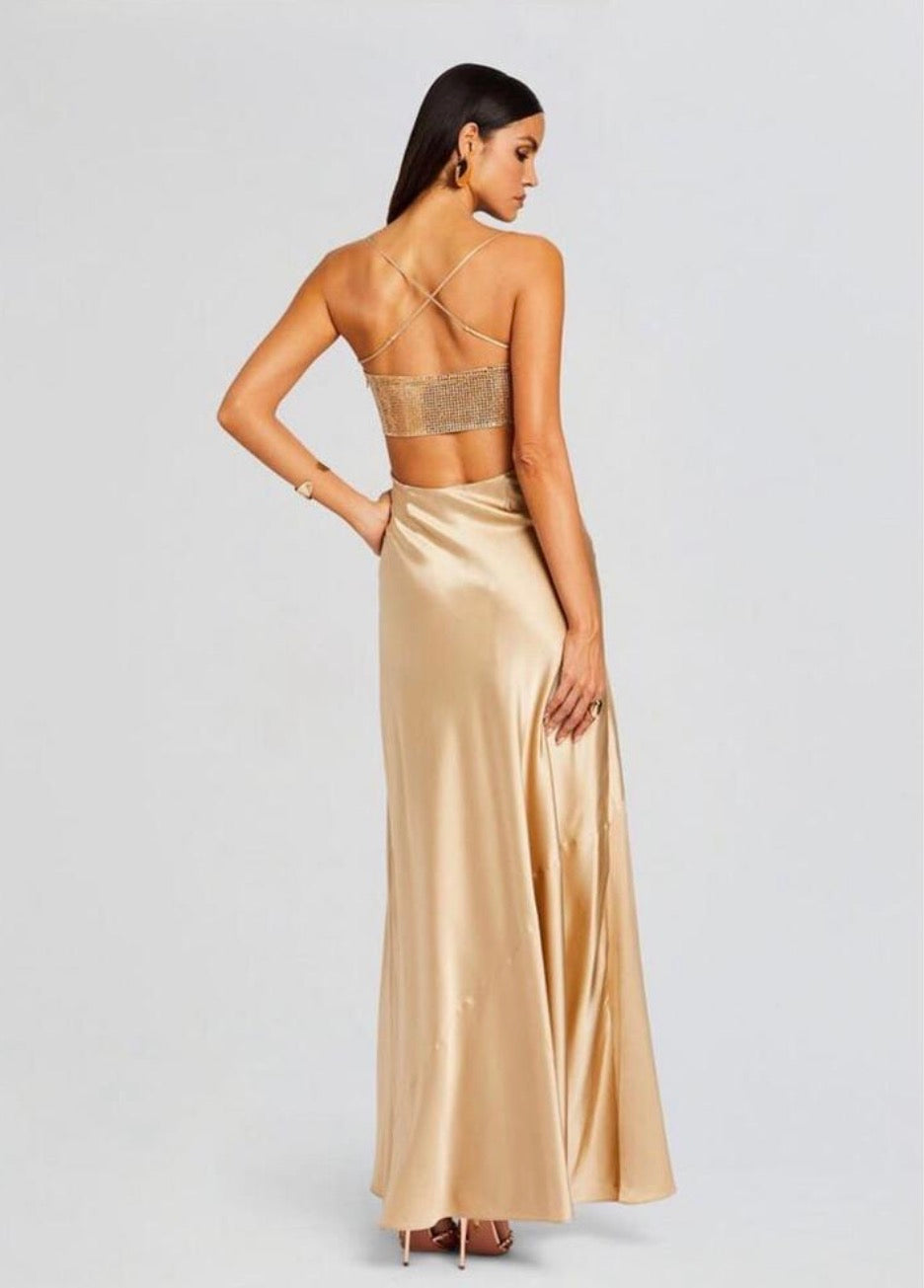 Retrofete Emery Crystal
Sequin Embellished Maxi Dress in Nude Sz Large $798