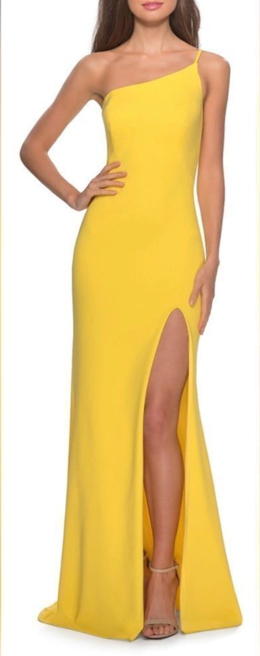 La Femme 28176 One Shoulder Jersey Gown in Yellow Sz 6 $228