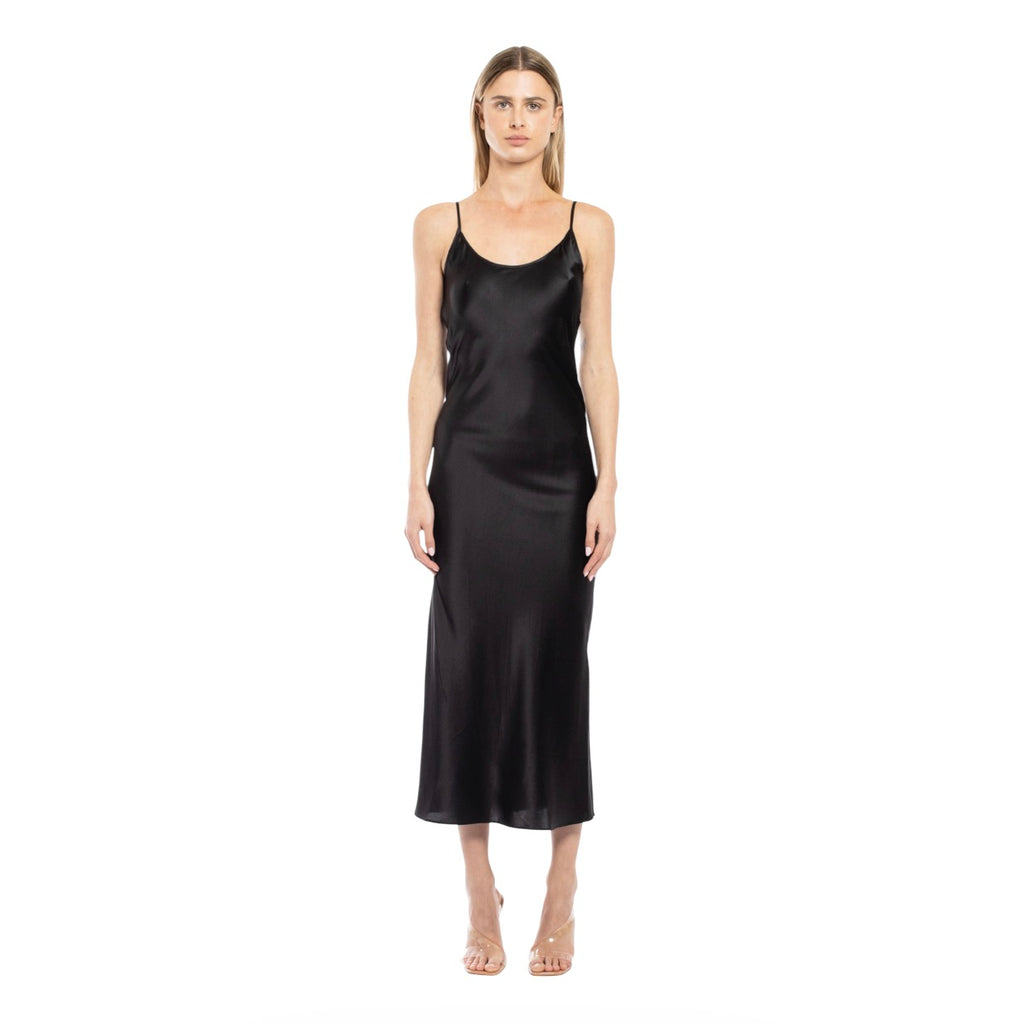 MOTHER OF ALL Kelly Stretch Silk Slipdress In Black