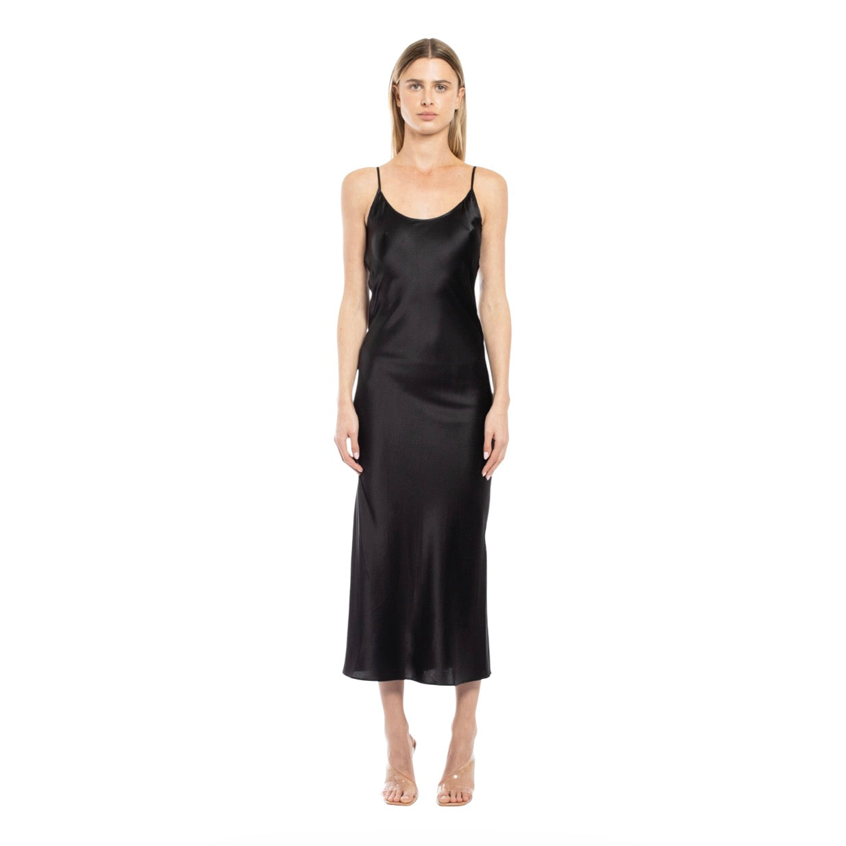 MOTHER OF ALL Kelly Stretch Silk Slipdress In Black