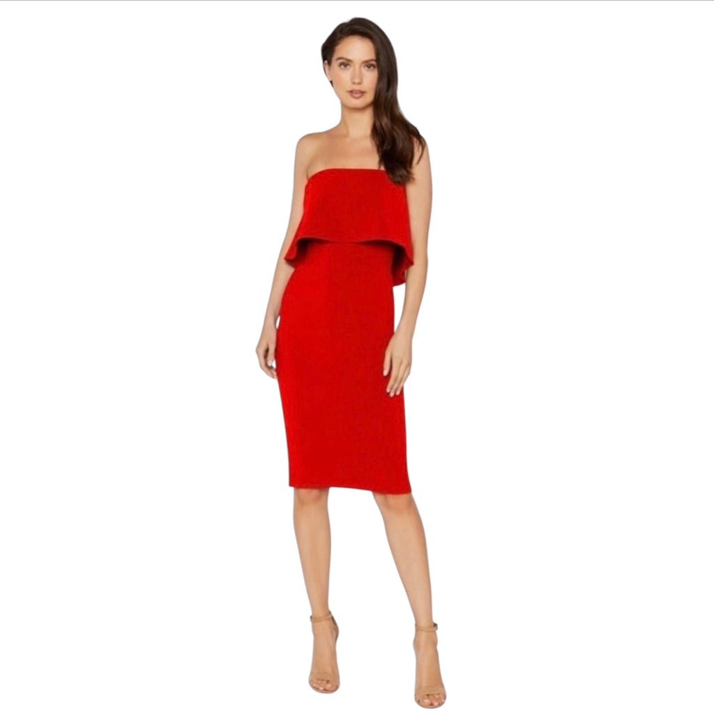 LIKELY Strapless Ruffle Driggs Dress in Scarlet Red Sz 8