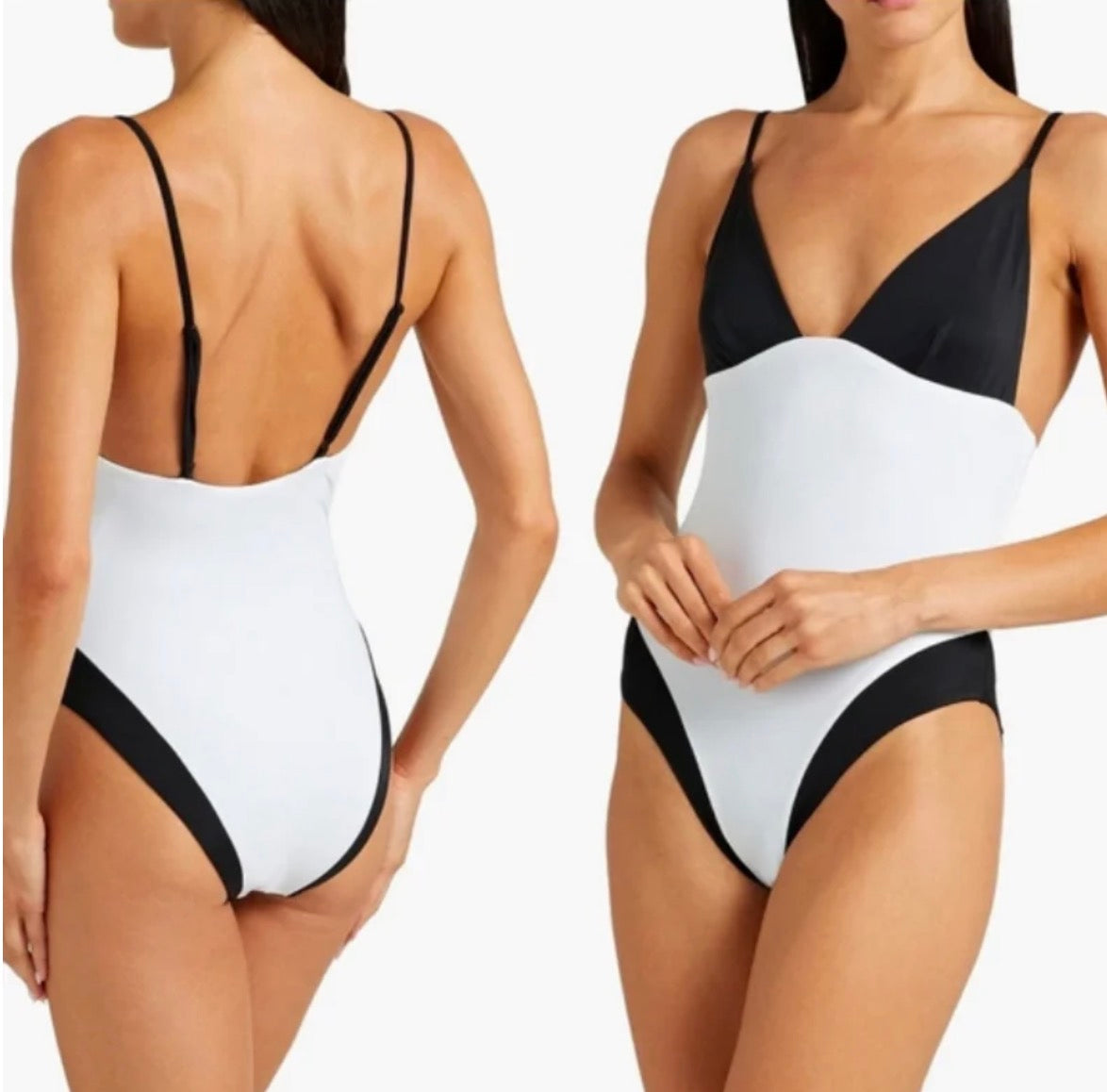 Onia Colorblocked Triangle One-Piece Swimsuit White Black Size Large