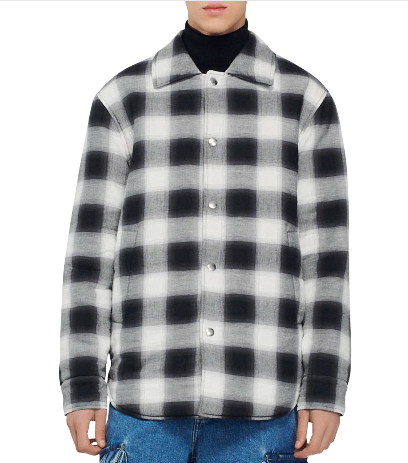 Sandro mens Grunge Check Overshirt Jacket Sz Medium $490