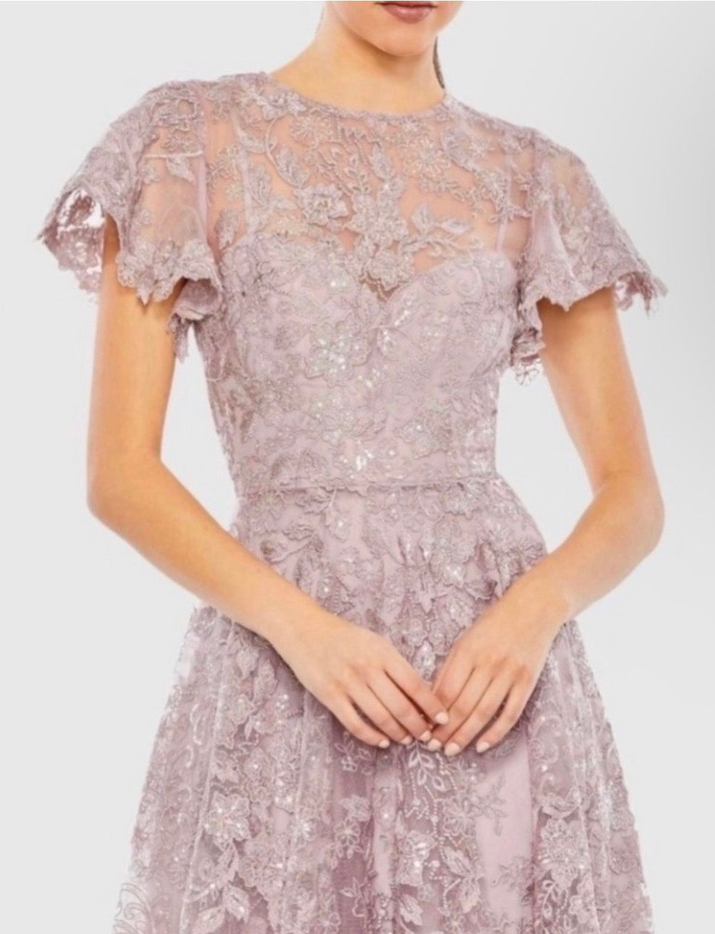 MAC DUGGAL #50665
Embroidered High Neck Cap Sleeve A Line Gown lavender sz 6 $698