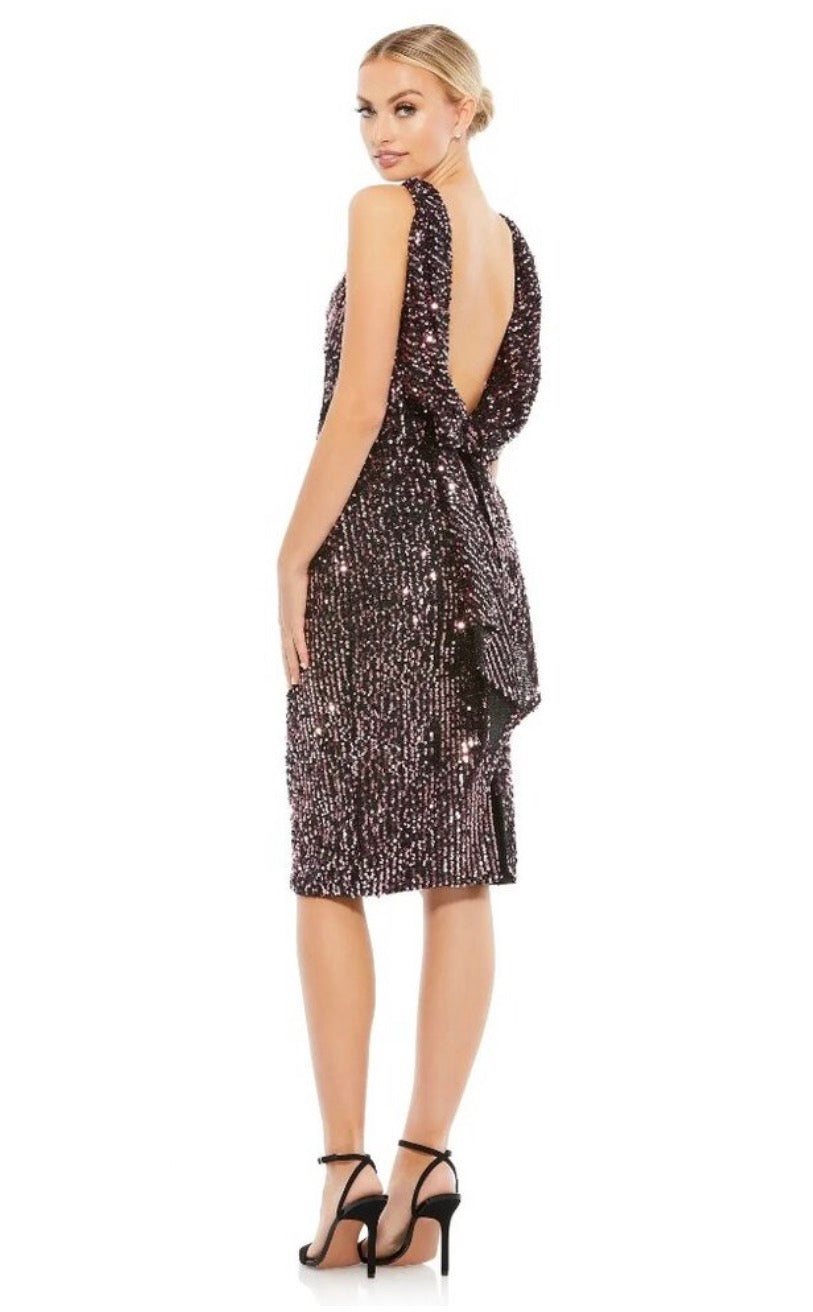 leena for Mac Duggal 26438 Cowl Back Sequin Dress Black Rose Sz 10 $358