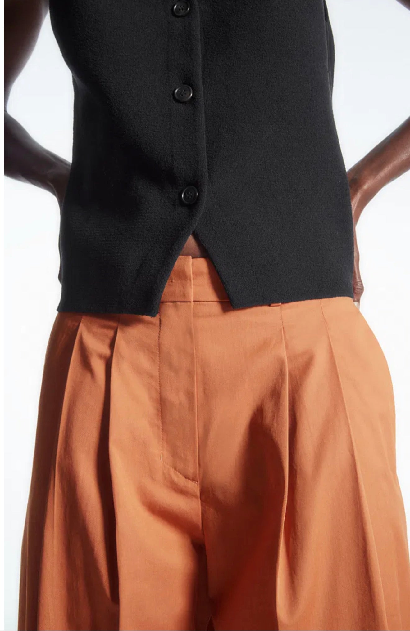 COS Pleated Wide-Leg Cotton Trousers Rust Orange Size 12