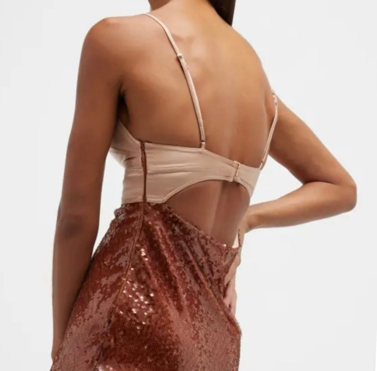 A.L.C. Gisele BROWN/SIROCCO  Cutout Sequin Satin Crepe Midi Dress Size 2 $550