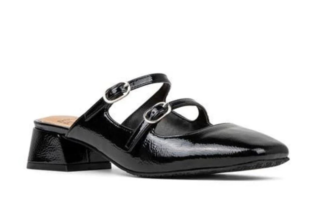 Donald Pliner Tria Double Strap Mule Black Patent Leather Sz 7 $228