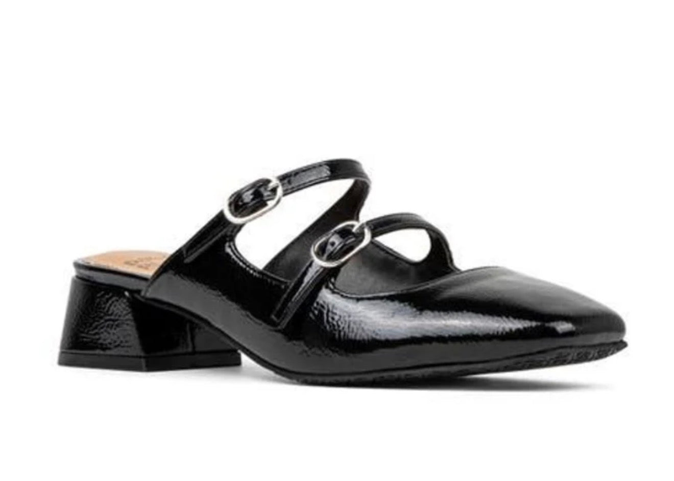 Donald Pliner Tria Double Strap Mule Black Patent Leather Sz 7 $228