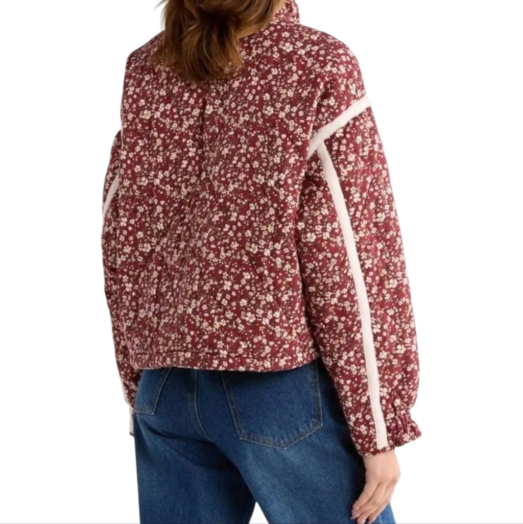 BLANKNYC Cropped Quilted Floral Jacket Budding Bordeaux Size Large