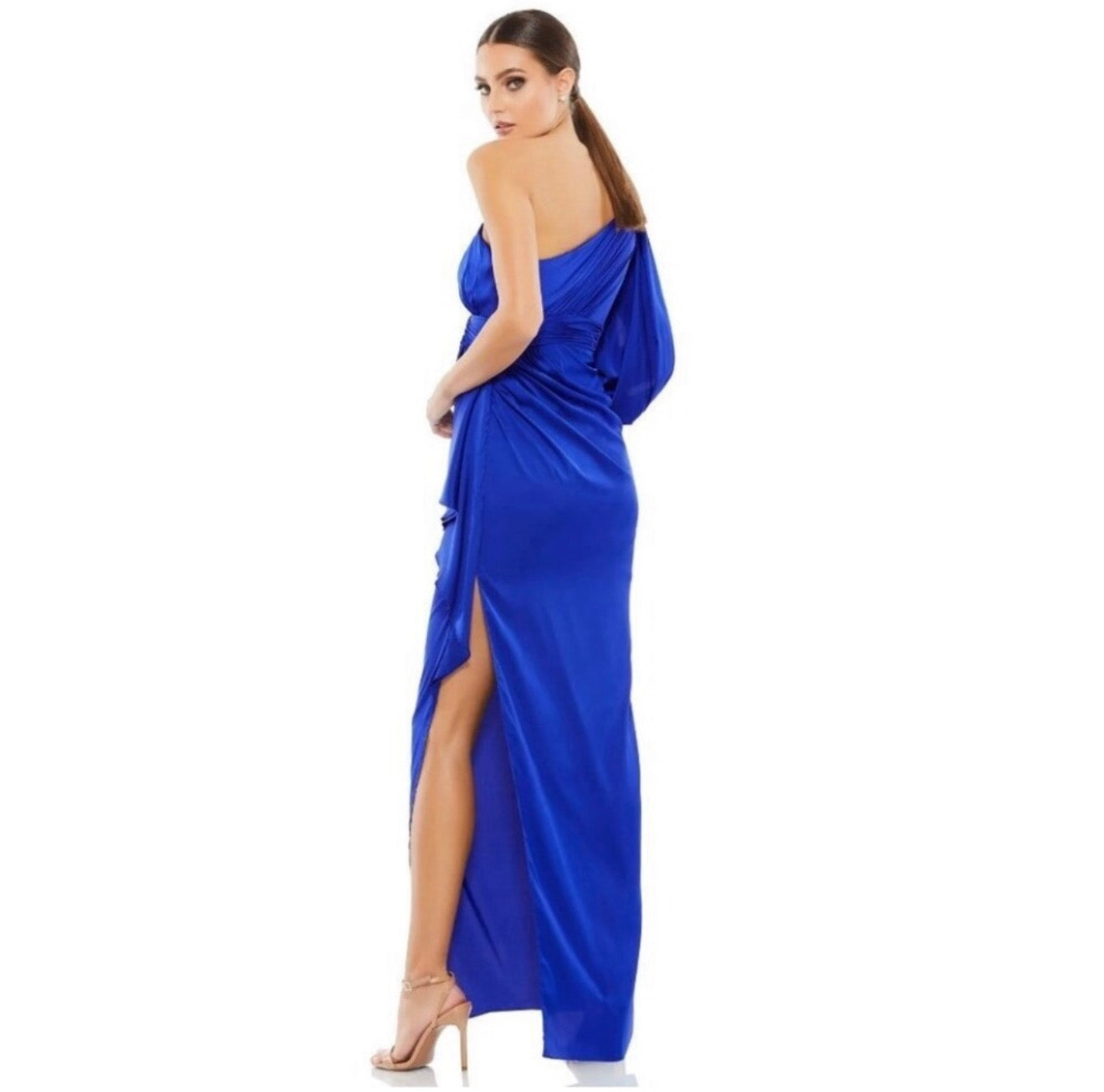 Mac Duggal 55398 One Shoulder Bishop Sleeve Gown in Sapphire Size 2