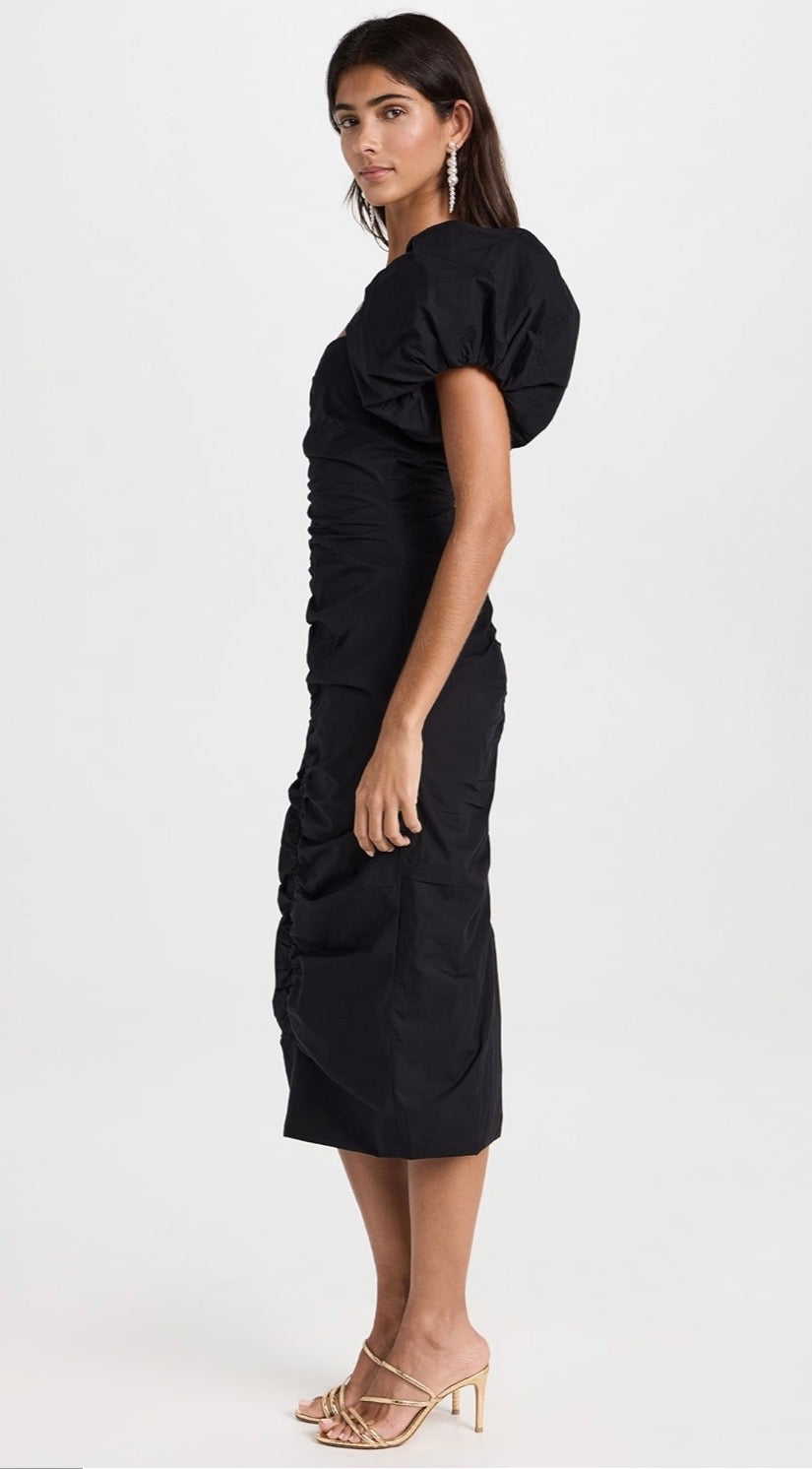 RHODE Tessa Dress Midi Puff Sleeve Midi Dress in Black $475