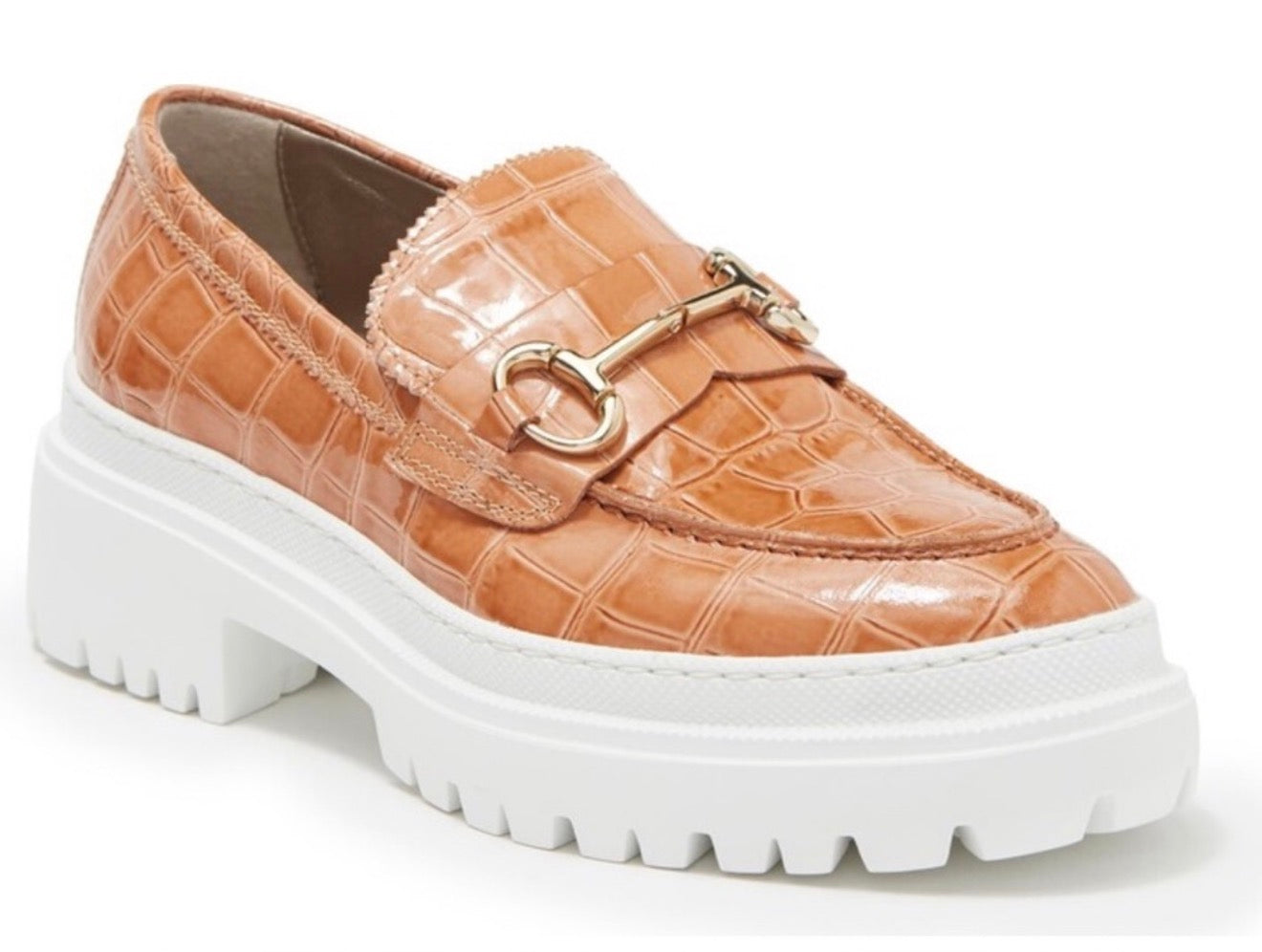 AGL Orietta Croc-Embossed Leather Platform Loafer — Caramel Sz 38 US 8 
$440