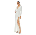 Ieena Mac Duggal 26554 Long Sleeves V-neck Long Side Split Gown  White sz 0