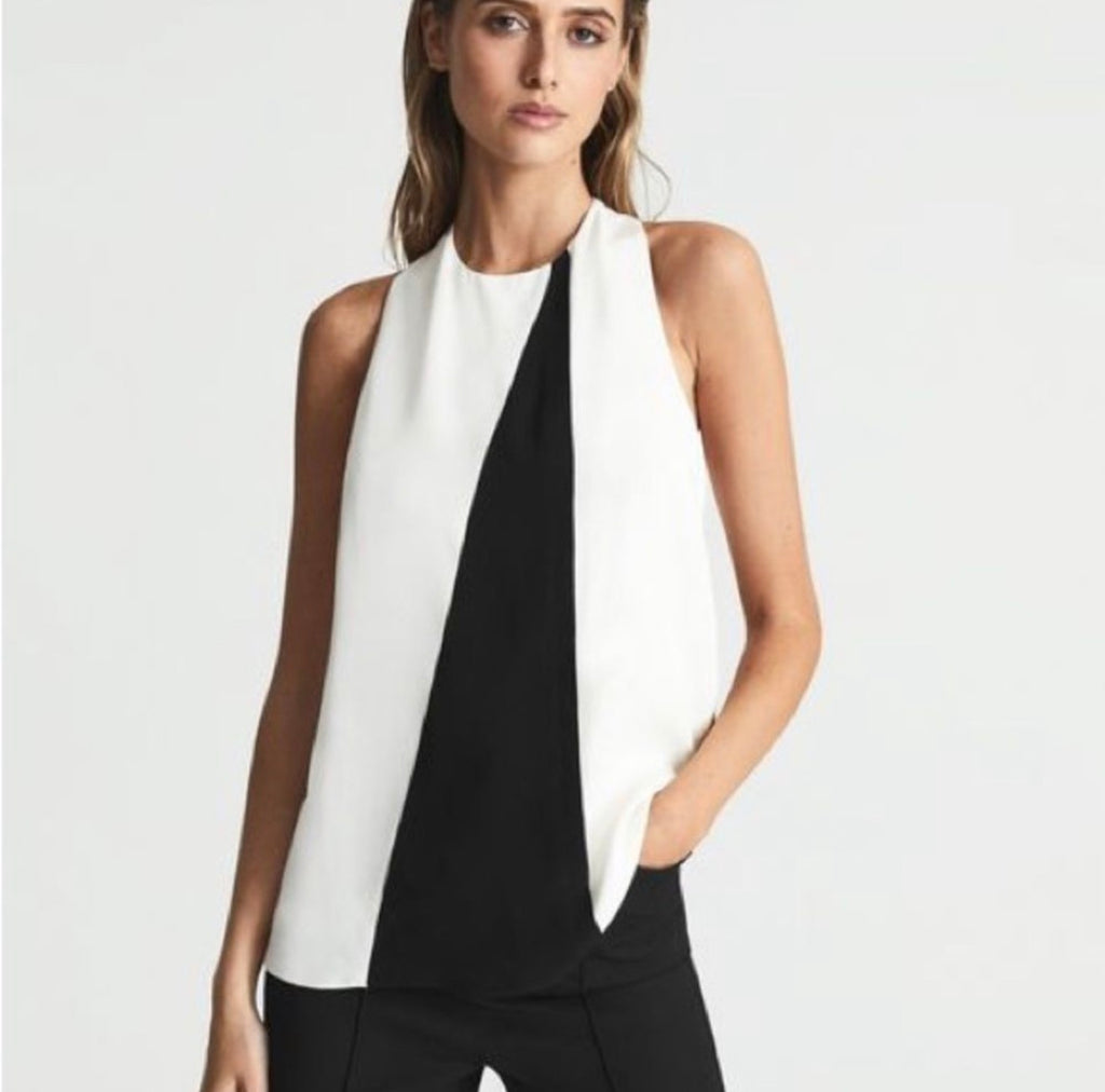 Reiss Sharon Black White Colorblock Sleeveless Top Sz 2