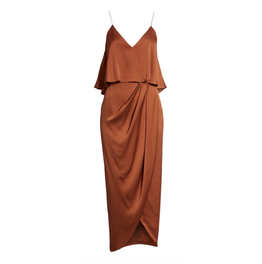 SHONA JOY Luxe Frill Tulip Hem Maxi Dress Mocha Size 8
