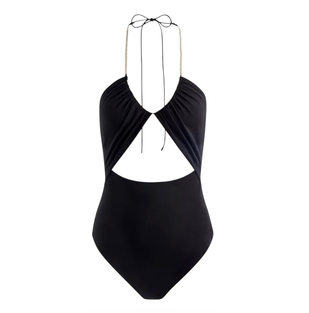 Alice + Olivia Sariya Cutout Black Bodysuit Chain Neck Medium