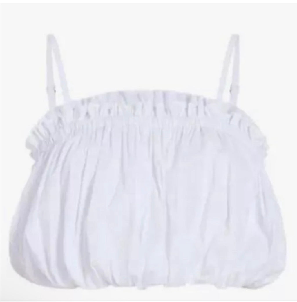 Cinq a Sept Women's White IVEE Crop Puffball Sleeveless Top Sz Large