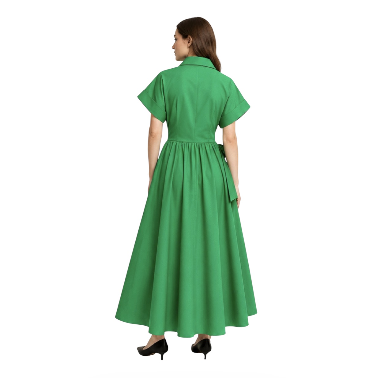 Flying Tomato Emerald Green Cotton Button Front Maxi Shirt Dress Tie Waist Bow Size Small