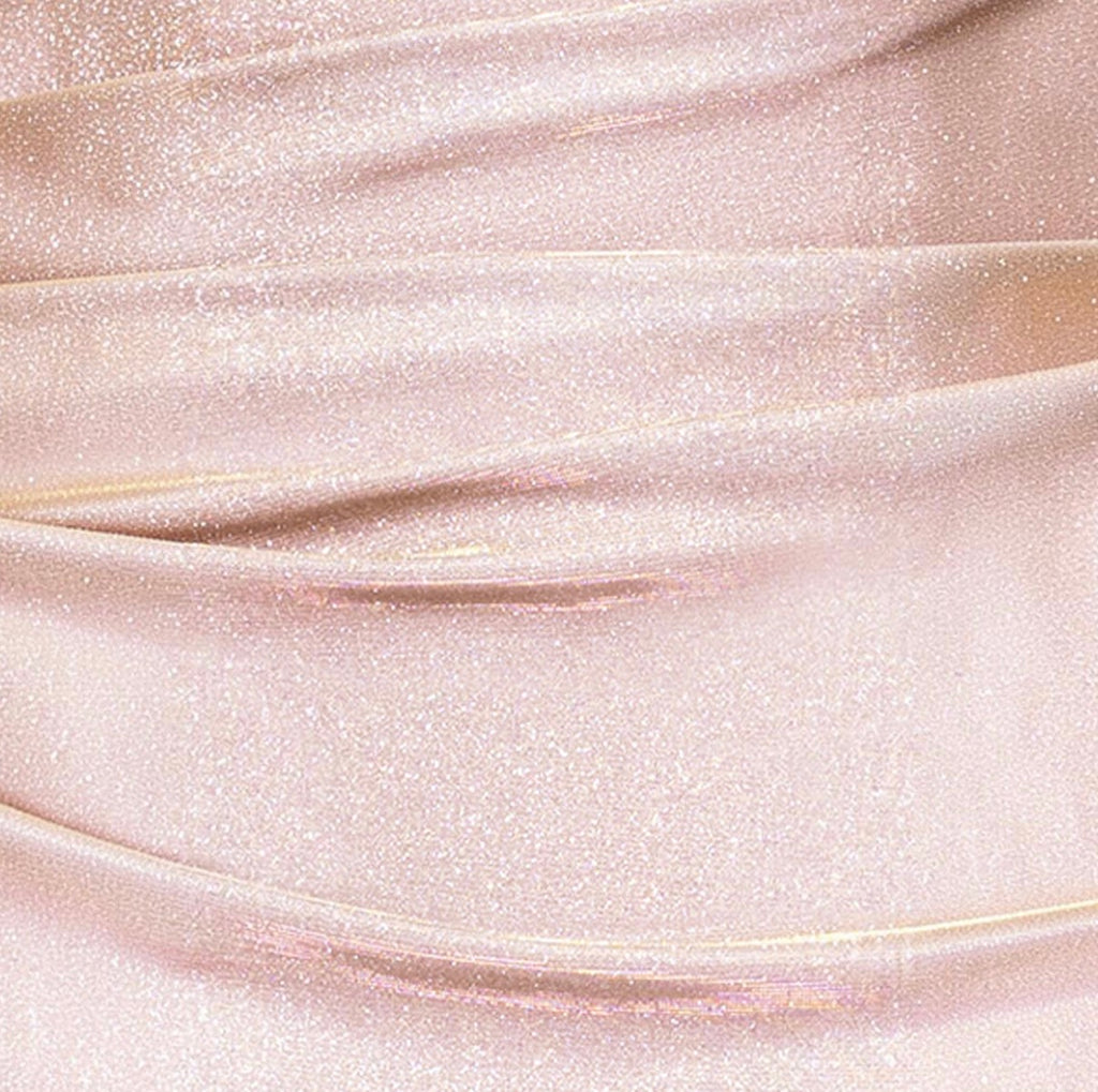 Betsy & Adam Gracie Metallic Glitter Draped Gown White Pink Gold Size 4P