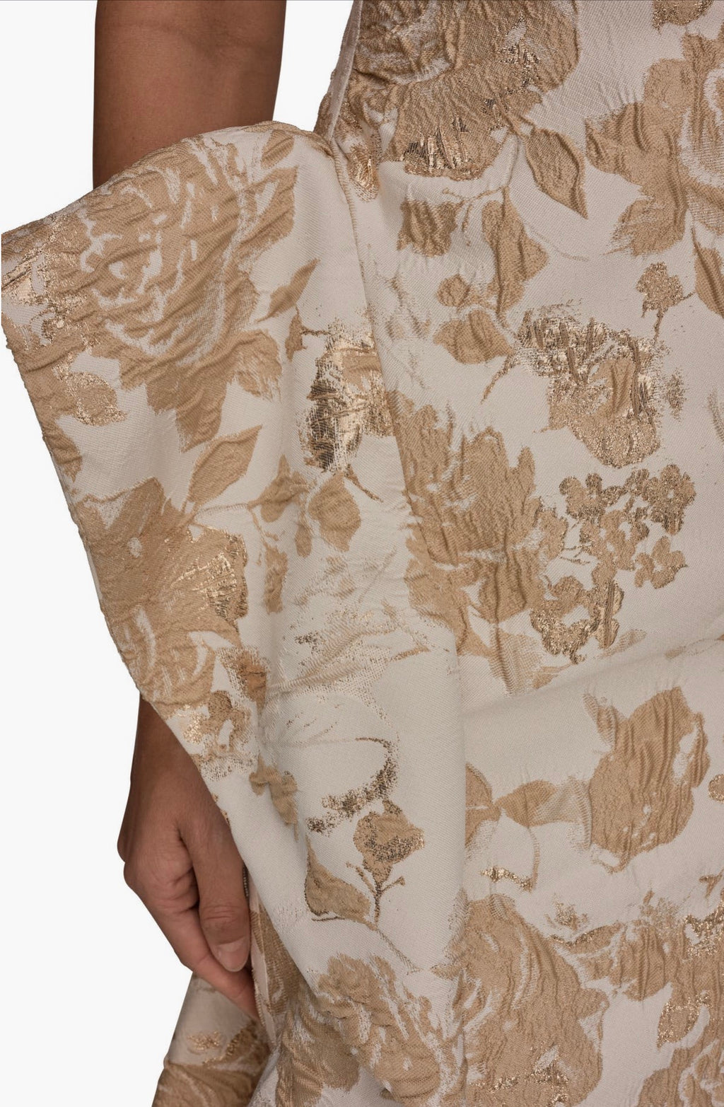 Donna Karan One Shoulder Cascading Ruffle Metallic Floral Gown Gold Size 2