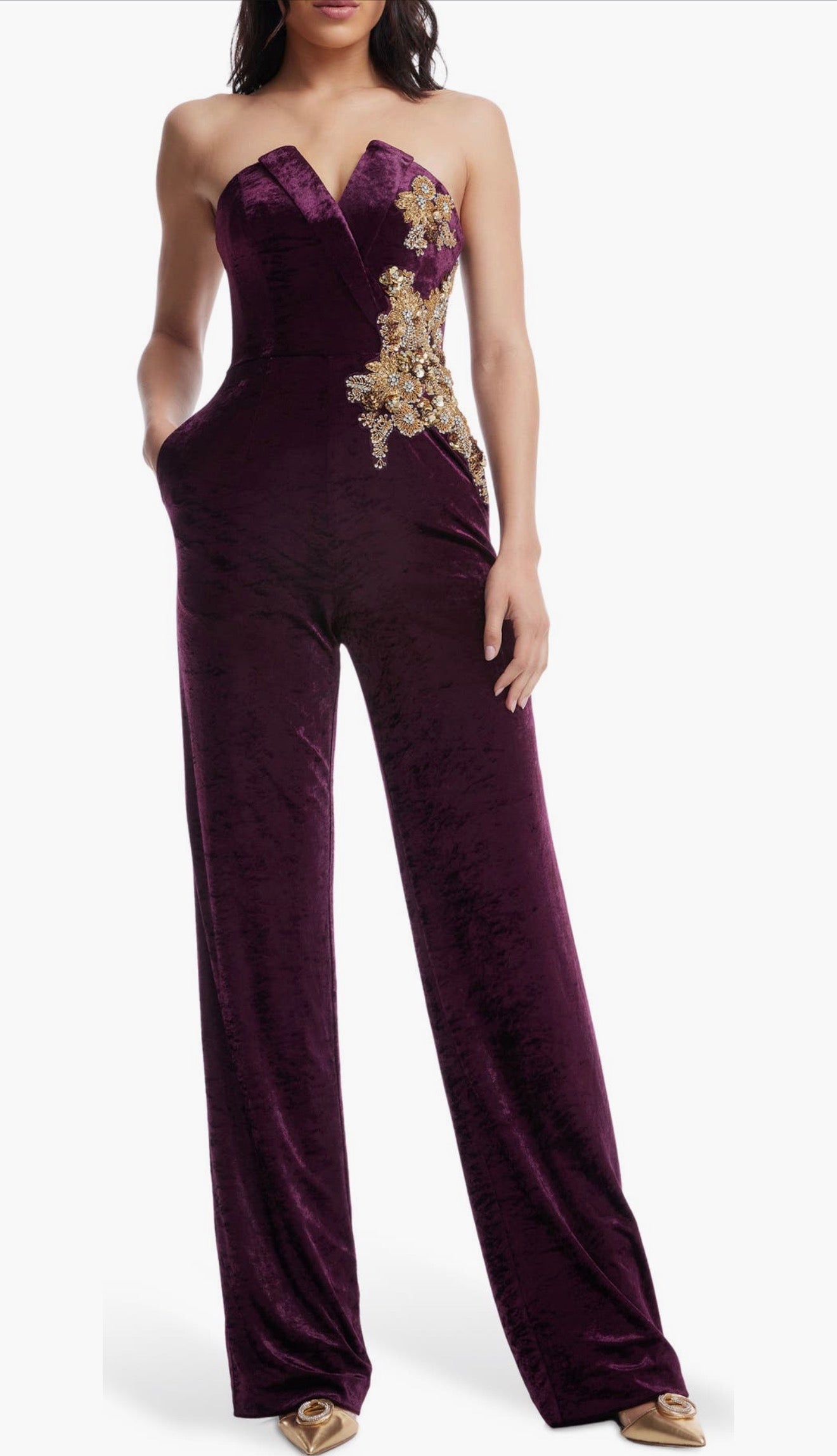 Dress the Population
Beck Sequin Strapless
Velvet Jumpsuit
Color: Deep Plum Sz XS $488