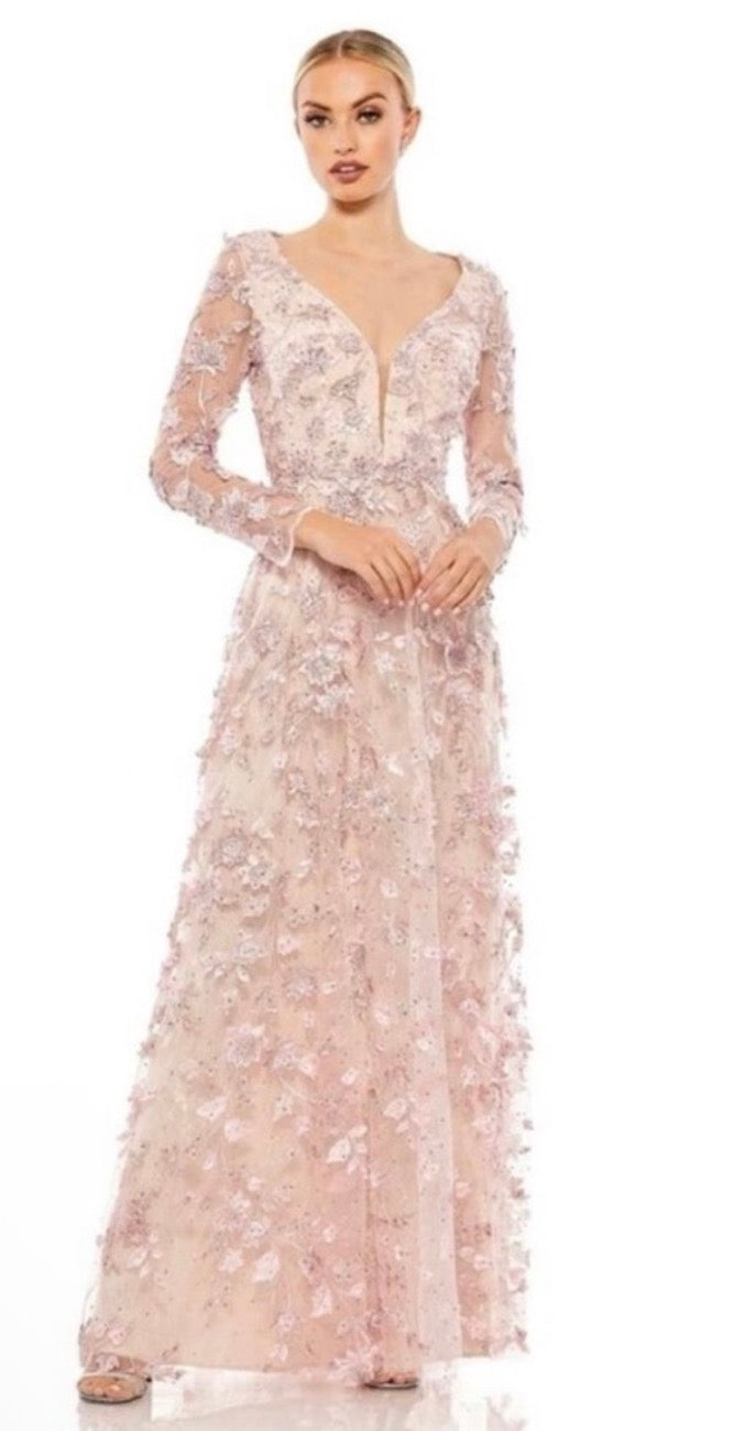 Mac Duggal 70224 Illusion Sleeve Floral Dress in Rose Pink Sz 10 $398