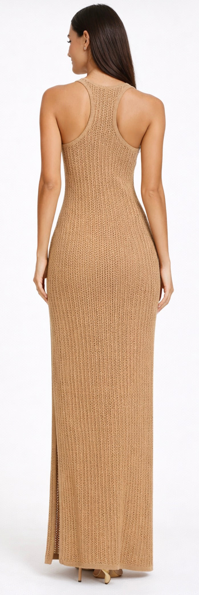 Ronny Kobo Netra Knit Maxi Dress Tan Racerback Small Sz Small $495