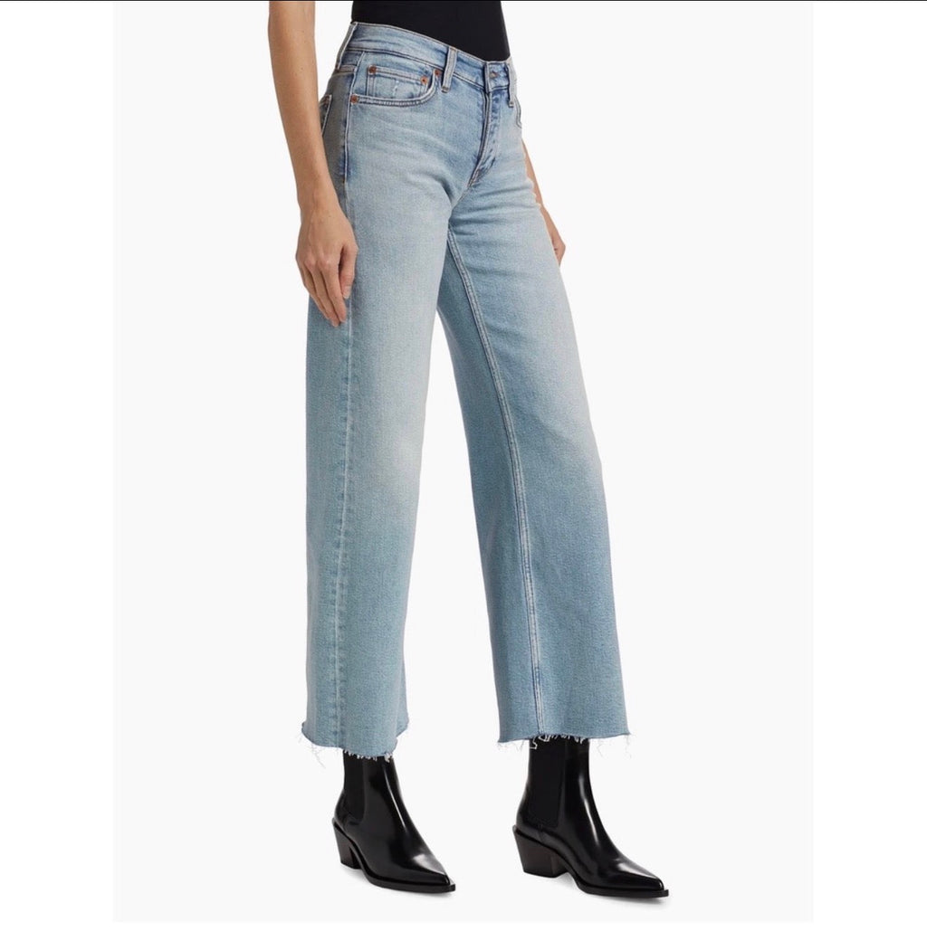 Re/done Mid-Rise Stretch Wide-Leg Crop Jeans in Undertow Sz 32