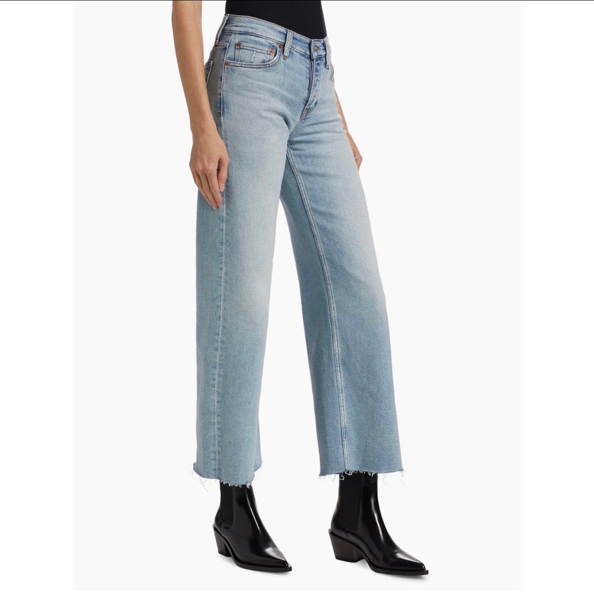 Re/done Mid-Rise Stretch Wide-Leg Crop Jeans in Undertow Sz 32
