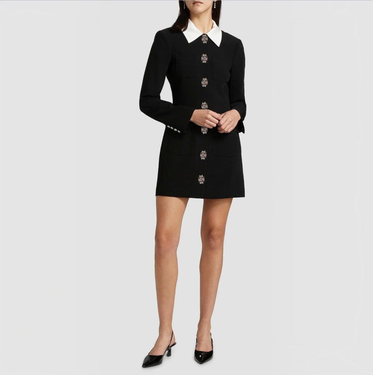 CINQ À SEPT Sheryl Crystal-Embellished Shirtdress Black/Ivory Size 8