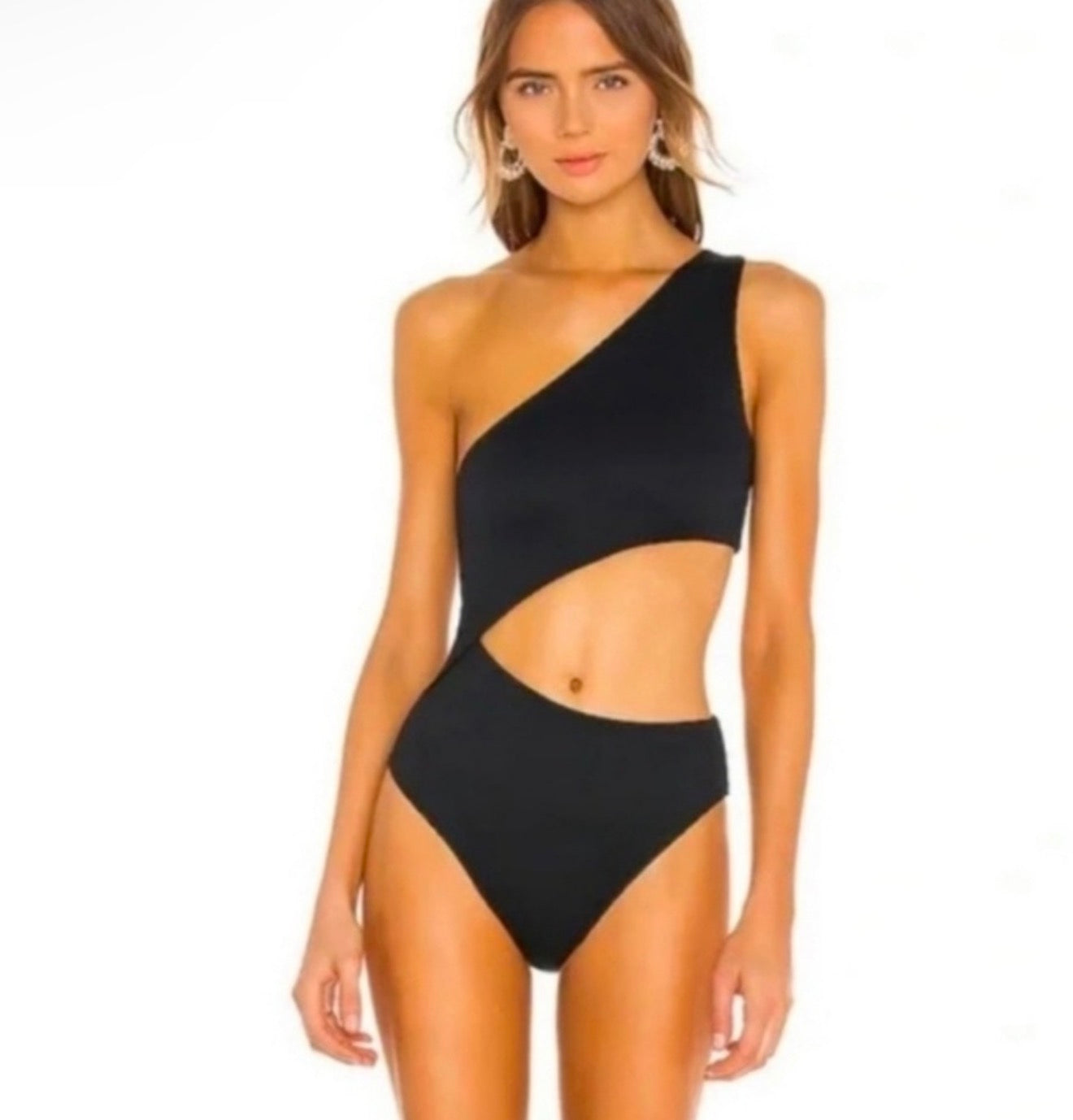 New! Beach Riot Celine Cutout One-Shoulder One-Piece Swimsuit Black Sz XS $148