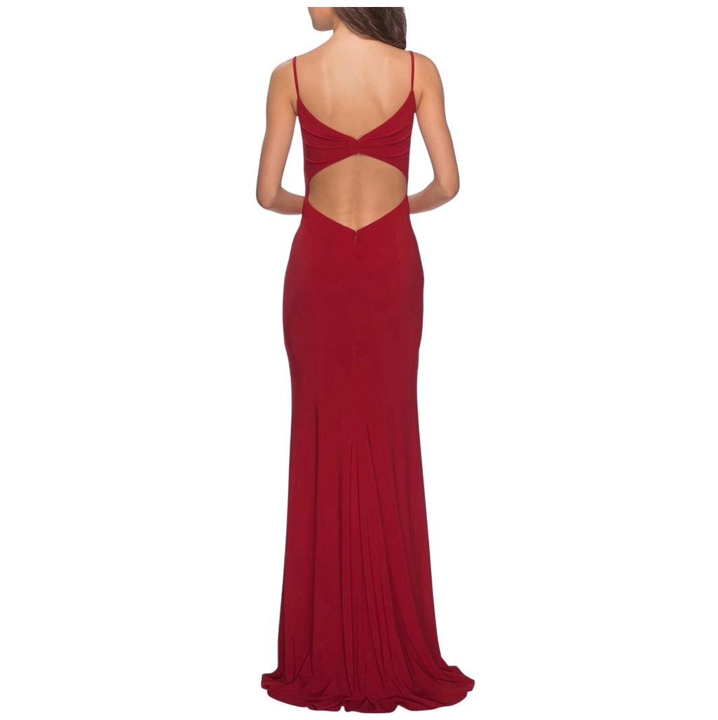 La Femme 28079 Ruched Jersey Trumpet Gown Deep Red Size 12
