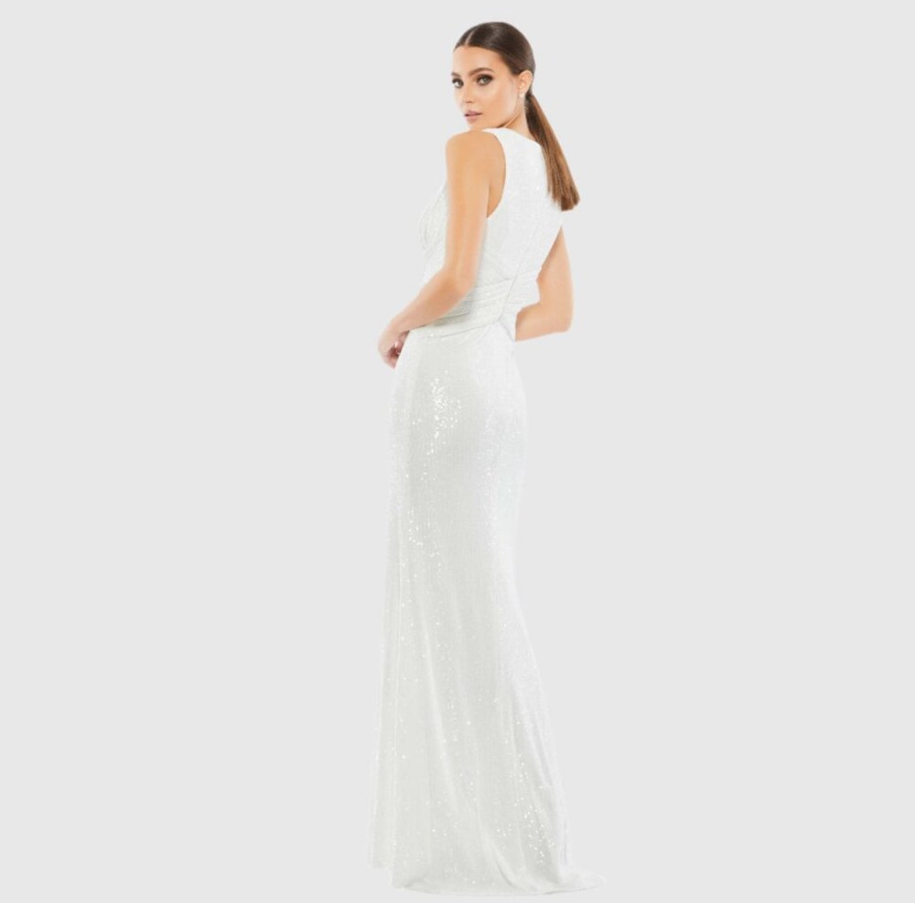 MAC DUGGAL V-NECK SEQUIN WRAP WAIST GOWN WHITE
26598