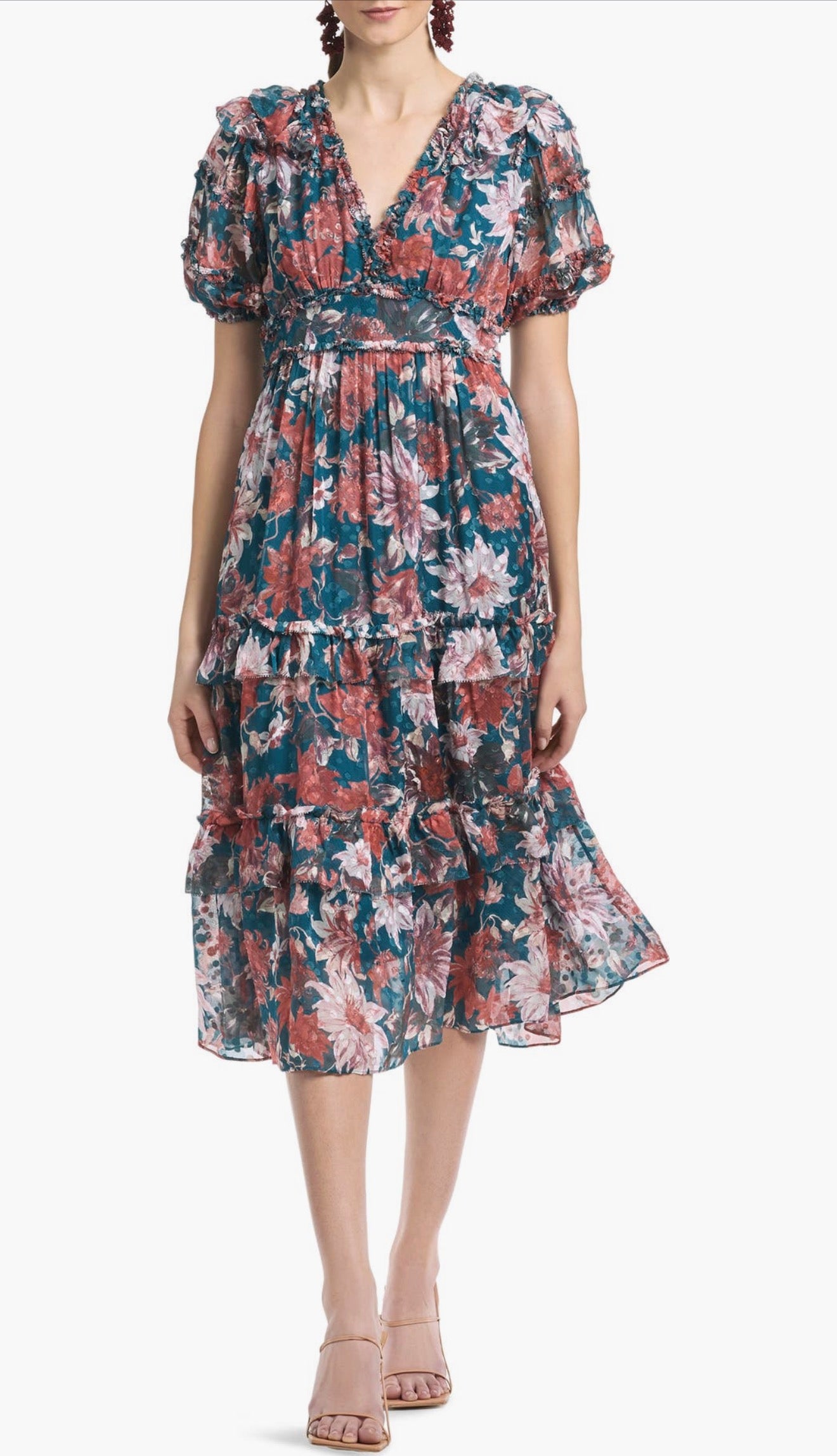 Sachin & Babi
Veronica Floral Tiered Dress in TEAL/GUAVA LILY Sz 0 $325