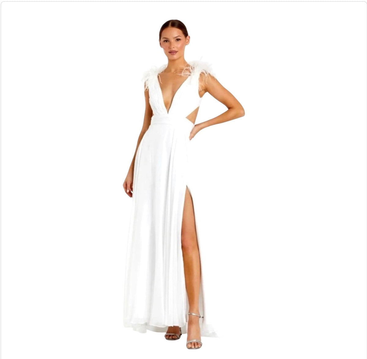 MAC DUGGAL Ostrich Feather A-Line Gown White Style 68113 Sz 2