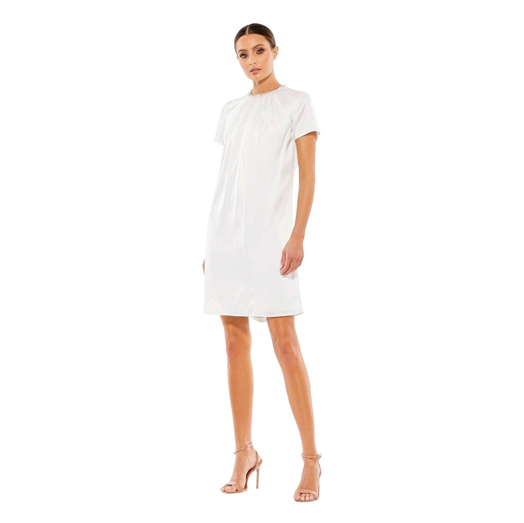 IEENA FOR MAC DUGGAL 55698 White Crystal Neckline Shift Dress Sz 4