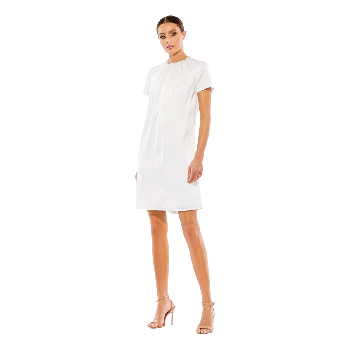 IEENA FOR MAC DUGGAL 55698 White Crystal Neckline Shift Dress Sz 4