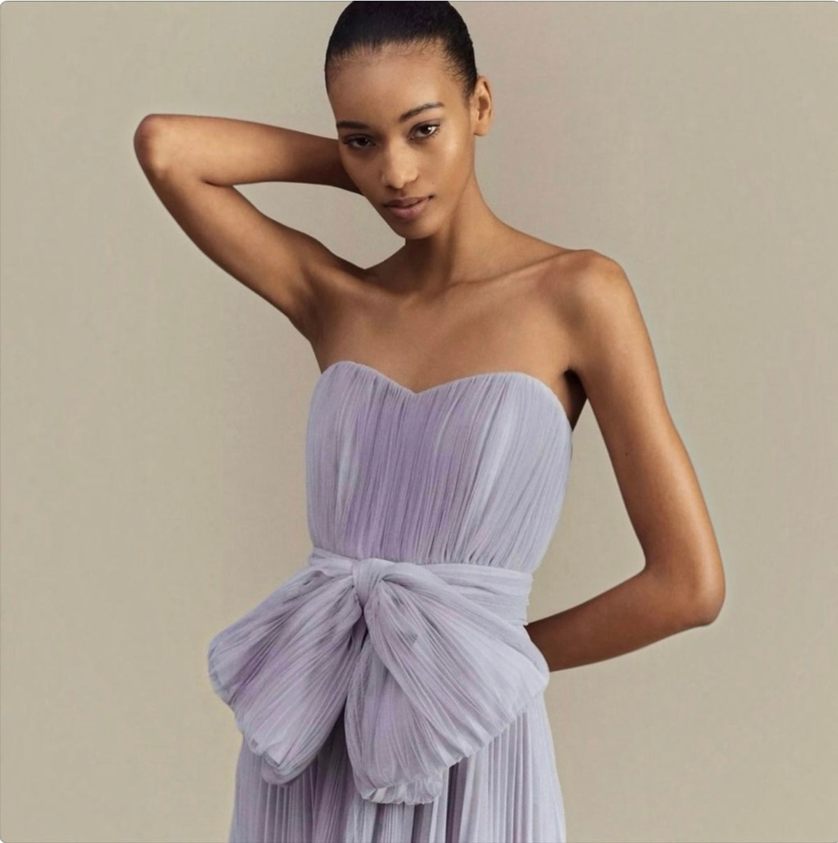 Hutch Cataline Strapless Bow-Front Pleated Tulle Gown in Lavender Sz 2