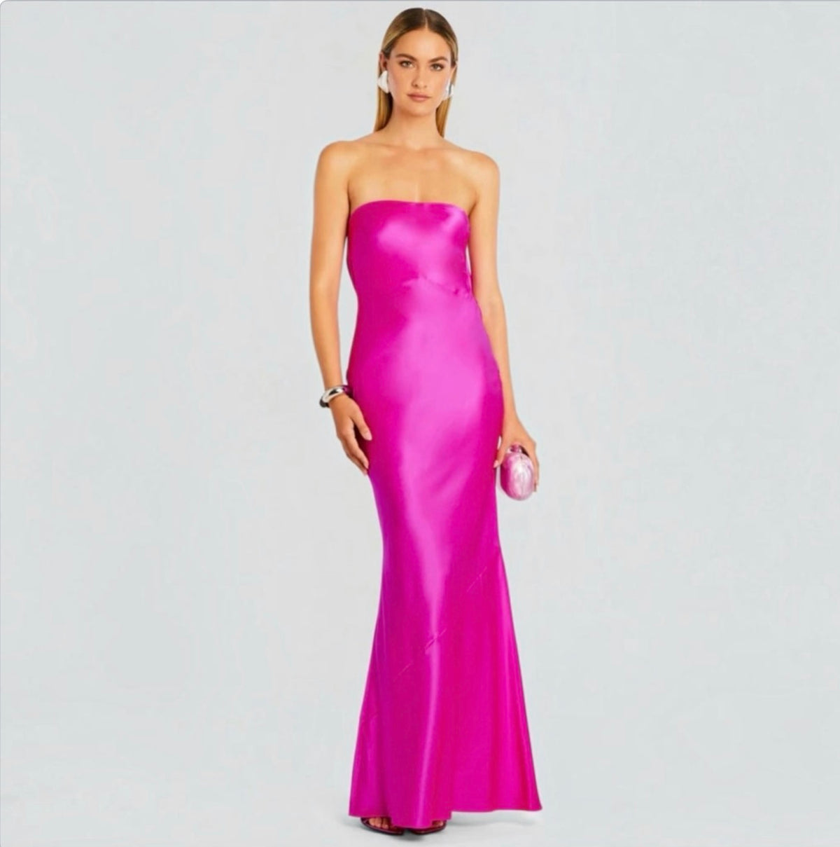 Retrofête KEATON SILK Maxi DRESS in Neon Pink Sz Large