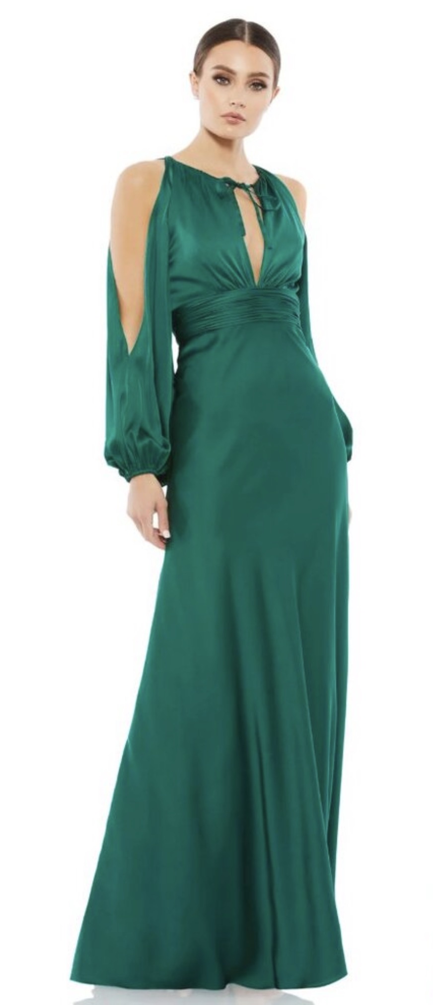 Mac Duggal 55397 Cold-Shoulder
Bishop Sleeve Keyhole Neck Dress in Emerald  Sz 4 $398