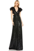 MAC DUGGAL 10829 Sequin Ruffled Cut Out Lace Up Gown in Black Sz 2 $598