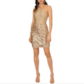 LIV FOSTER Gold Sequin Beaded High-Neck Mini Dress Size 10