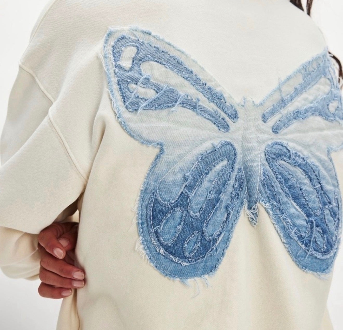 Tricia Fix Free People Indigo Patchwork Butterfly Crewneck
Sweatshirt Small $198