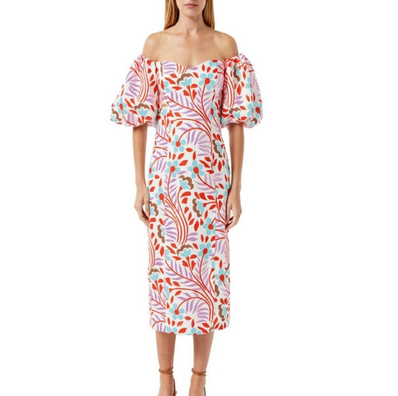 RHODE KARIMA OFF THE SHOULDER LINEN DRESS IN LAGO VINE PRINT SIZE 2 $525